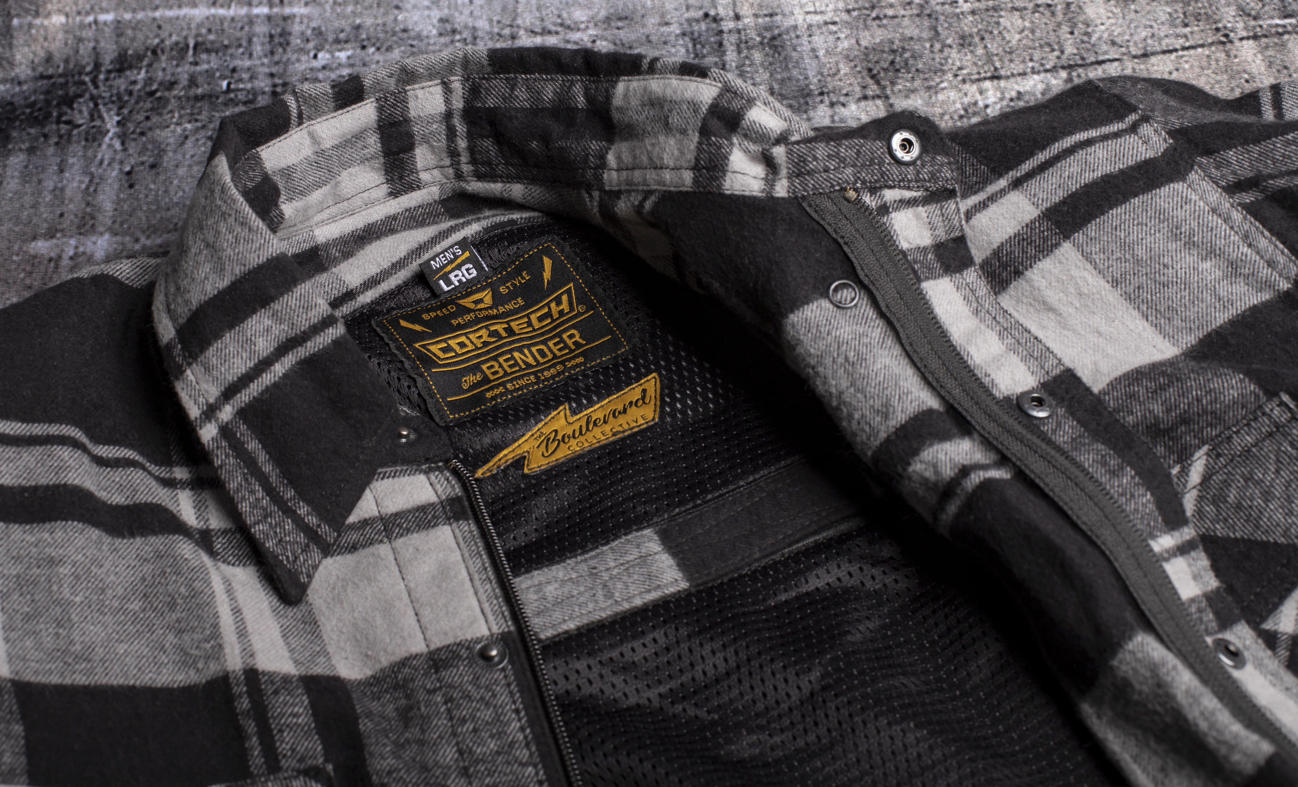 "The Bender" Men's Premium Armored Riding Flannel Storm Grey Small - Click Image to Close