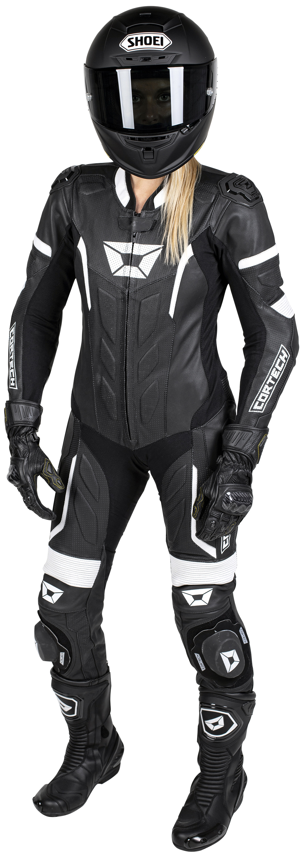 Women's Apex V1 RR Leather One-Piece Race Suit Black/White Large - Click Image to Close