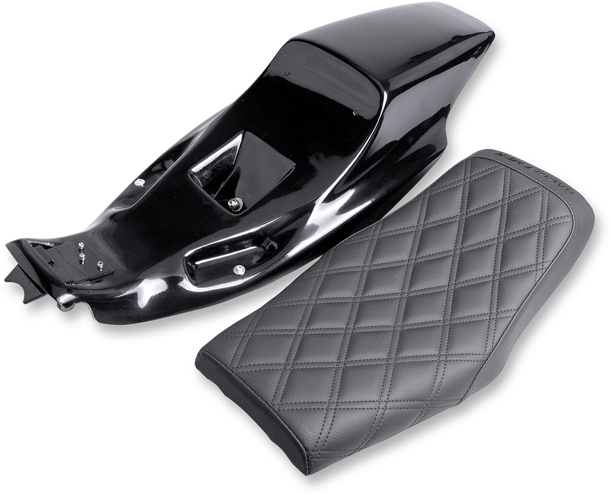Eliminator Lattice Stitched Solo Seat - Black - For 04-20 Harley XL - Click Image to Close