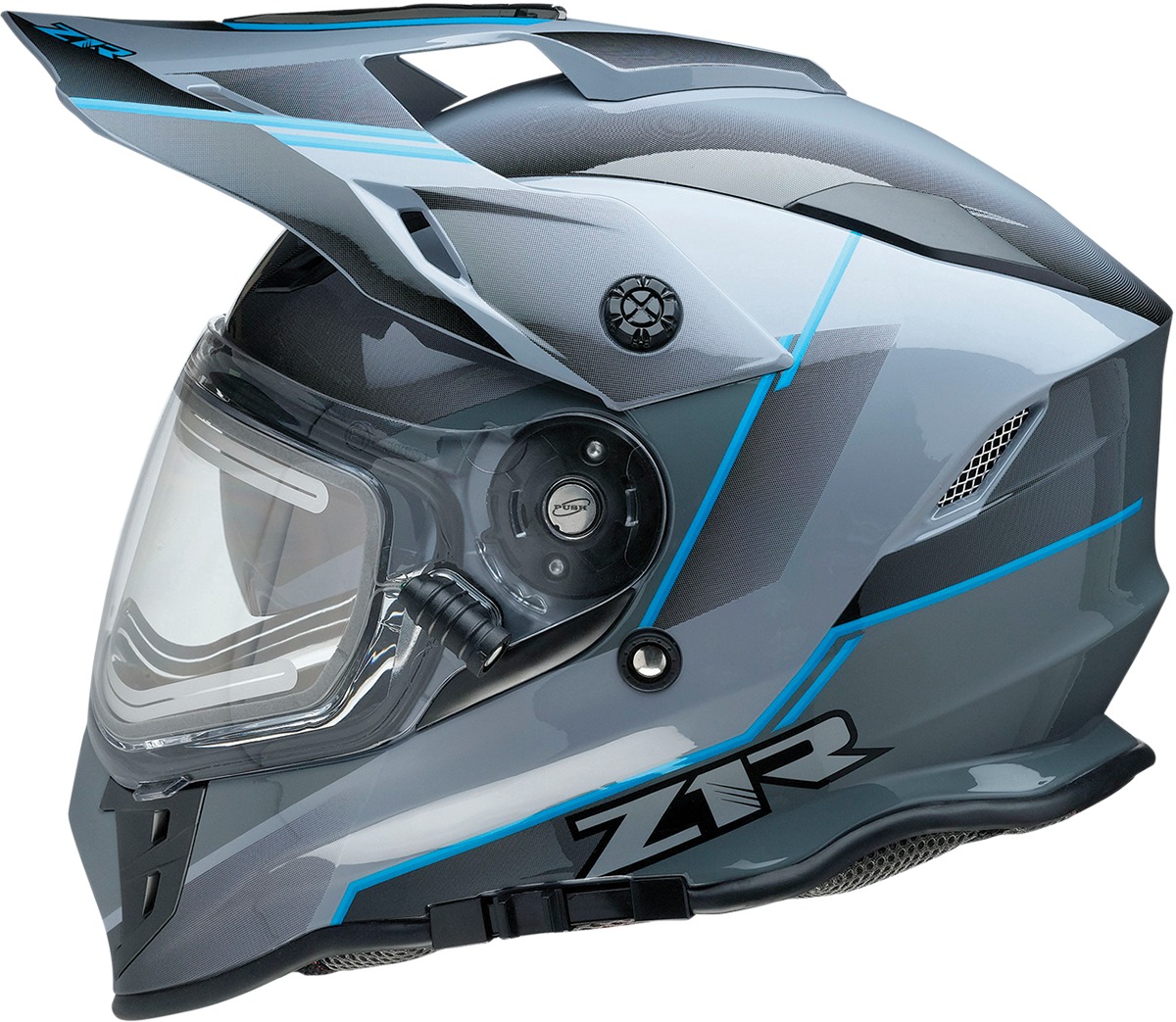 Range Bladestorm Dual-Sport Snow Helmet Large - Gray/Black/Blue - Click Image to Close