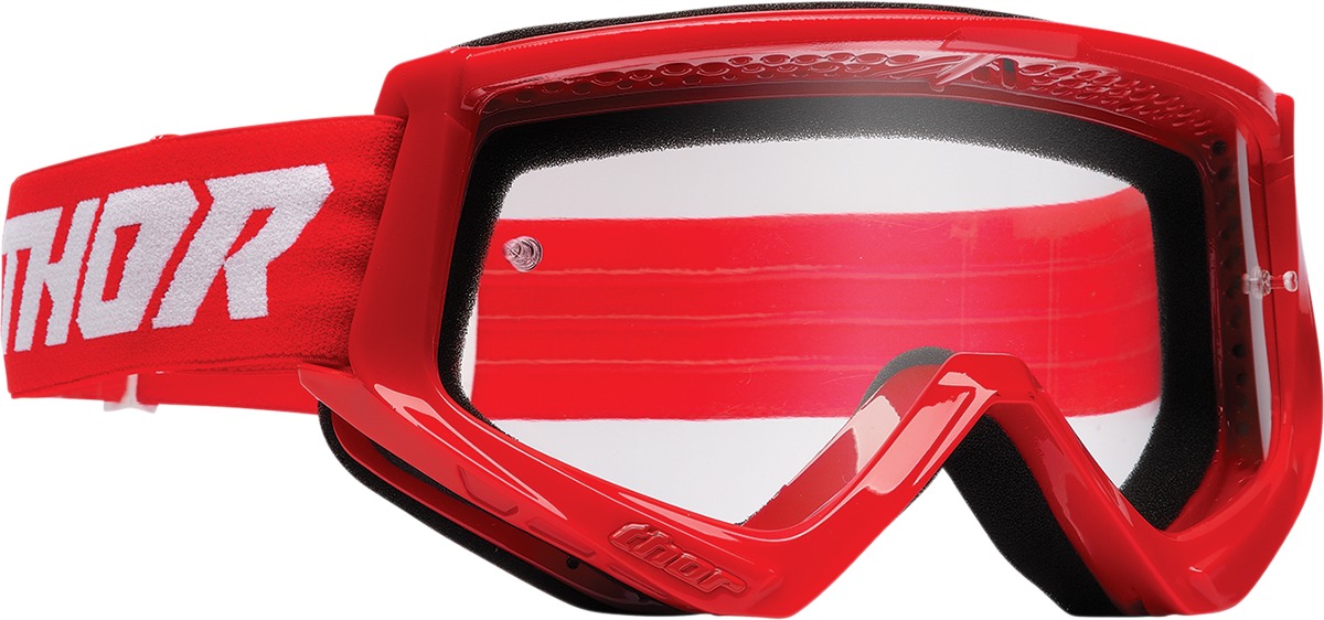 Thor Combat Racer Goggles Red White Adult Clear Lens - Anti-fog motocross goggles, clear lens, adult size - Click Image to Close