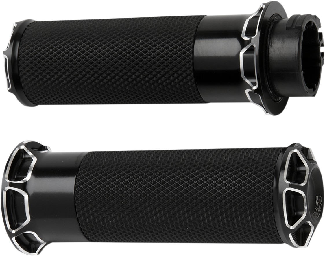 Bevelled Fusion Series Grips Black by Arlen Ness Fits Fly-By-Wire Models - Click Image to Close