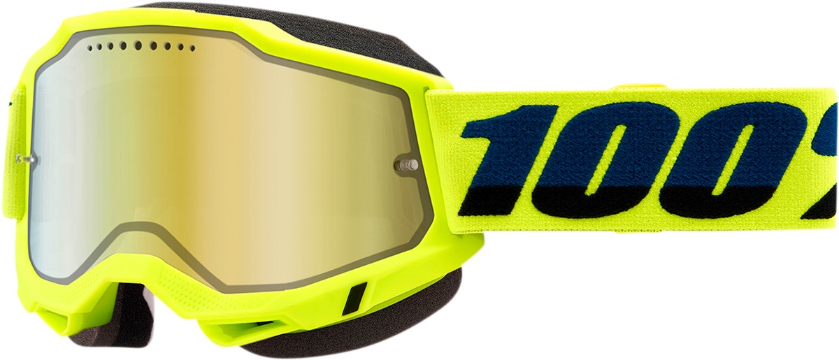 Accuri 2 Snow Fluorescent Yellow Goggles - Gold Dual Mirrored Lens - Click Image to Close