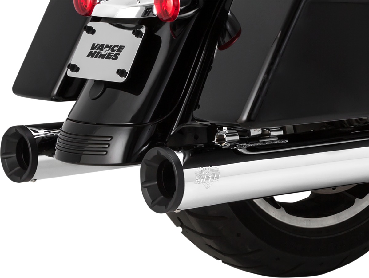 Eliminator 400 Chrome Black Tip Dual Slip On Exhaust - For 17-21 Harley Touring - Click Image to Close