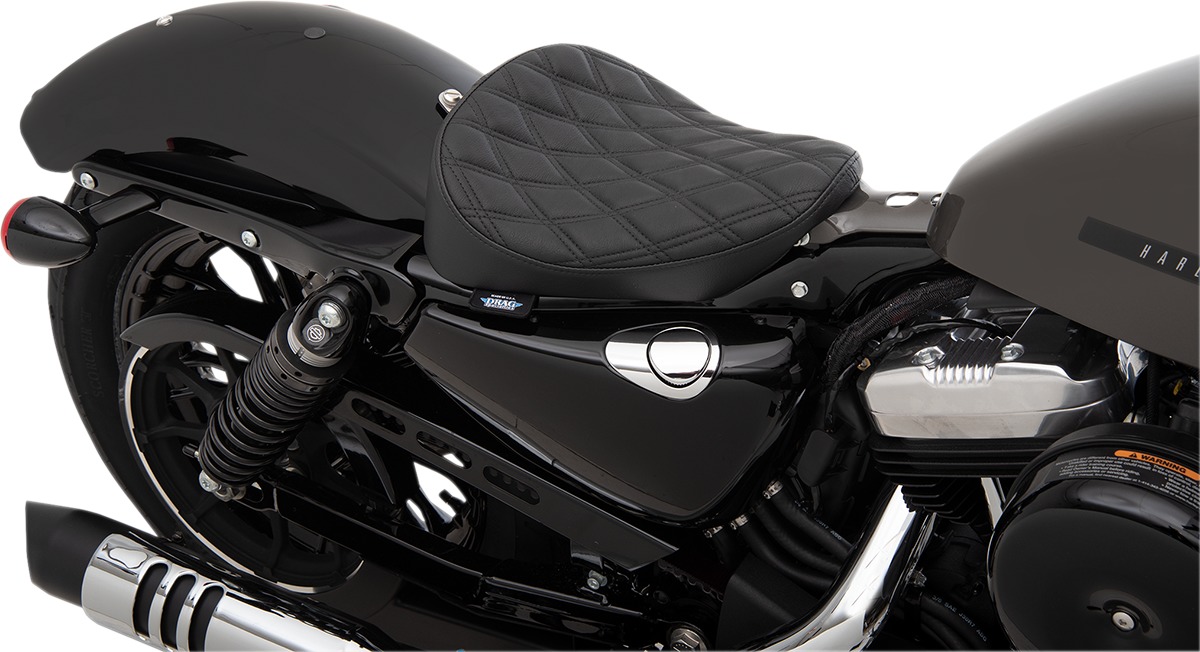 Bobber Double Diamond Vinyl Solo Seat - Black - For 10-20 Harley XL - Click Image to Close