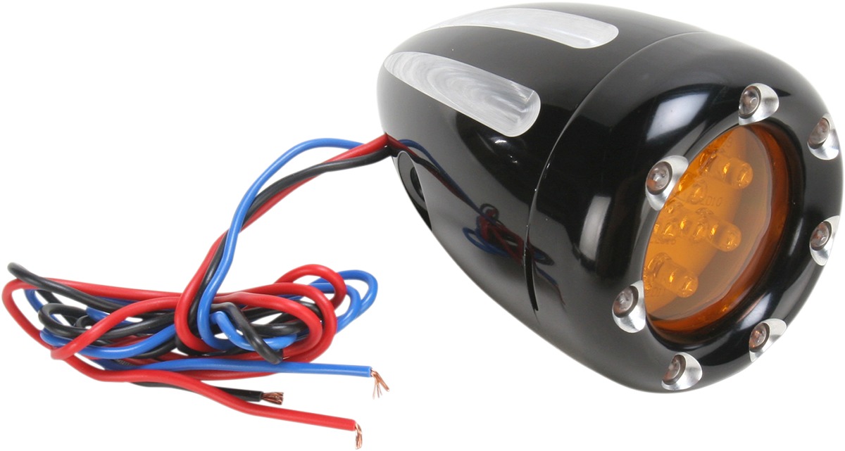 Arlen Ness Deep-Cut LED Turn Signals with Fire Ring Lens - Amber - Click Image to Close