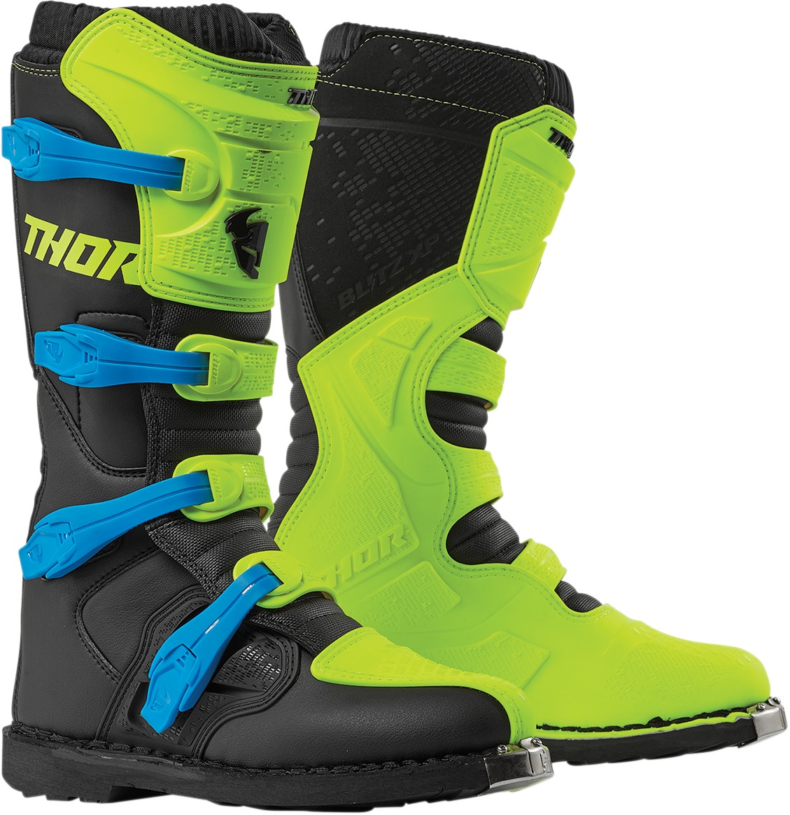 Blitz XP Dirt Bike Boots - Black & Flo Acid MX Sole Men's Size 14 - Click Image to Close