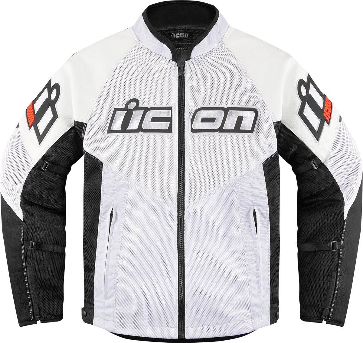 ICON Mesh AF Leather Jacket 2XL Black/White Men's - Durable sport-fit leather and mesh jacket - Click Image to Close