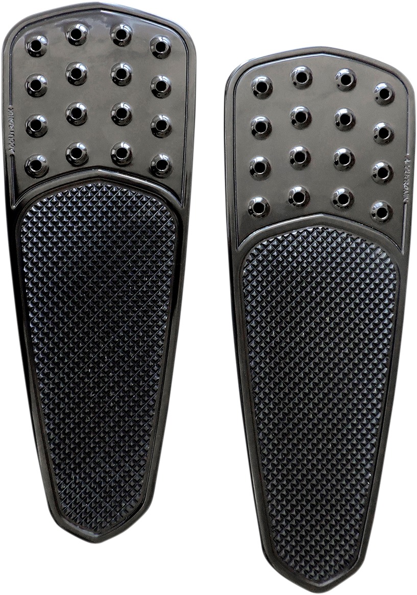 Extended Teardrop Knurled Drilled Driver Floorboards - Black - 84-19 HD - Click Image to Close