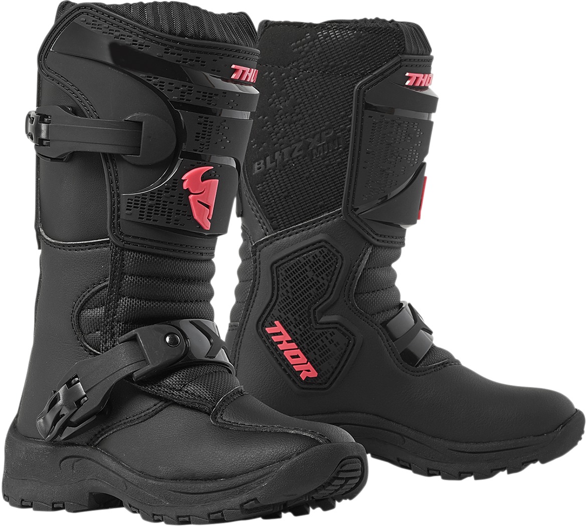 Blitz XP Mini Dirt Bike Boots - Black & Pink MX Sole Kids Size 12 - Click Image to Close