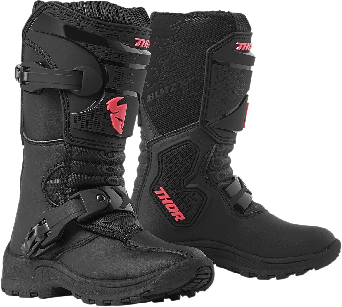 Blitz XP Mini Dirt Bike Boots - Black & Pink MX Sole Size Kids 10 - Click Image to Close