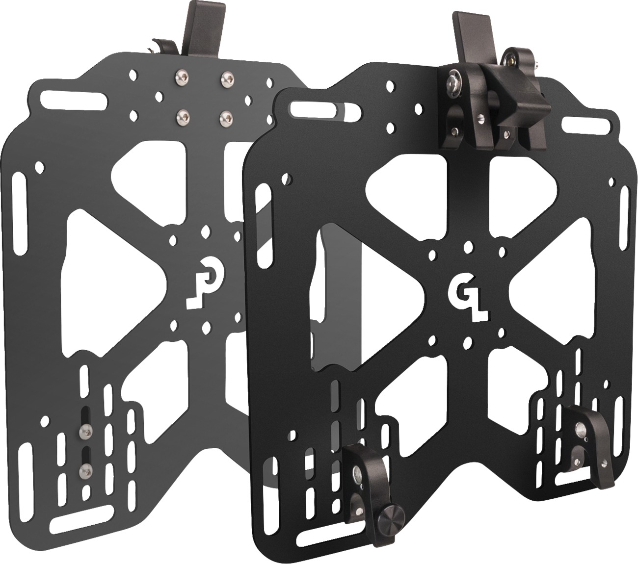 Giant Loop Pannier Mounts for Soft Luggage Black Pair - Quick-release pannier mounts for 16-18mm round racks - Click Image to Close