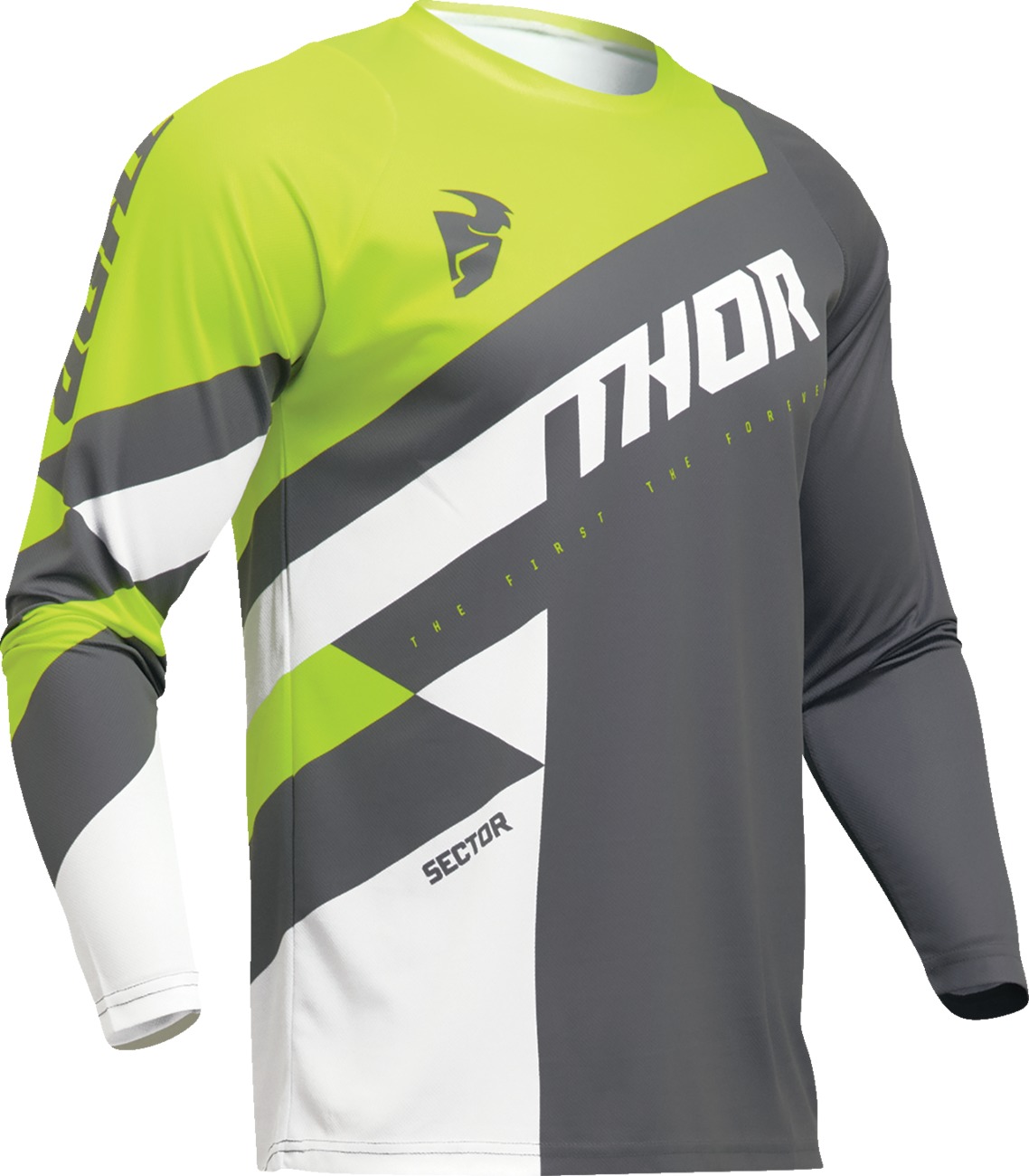 Thor Youth Sector Checker Jersey Green White Gray Small - Youth racewear jersey, green/white/gray, size S - Click Image to Close