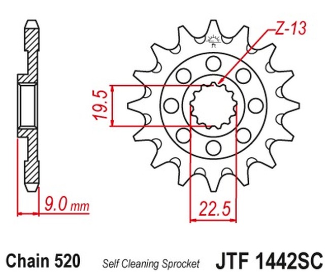 Front Steel Countershaft Sprocket Self Cleaning - 14 Tooth 520 - Click Image to Close