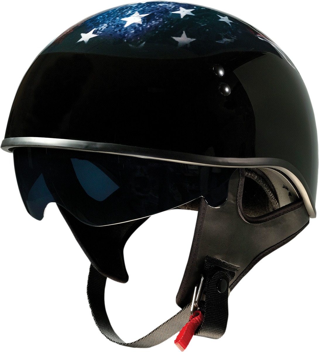 Z1R Vagrant USA Skull Half Helmet Black/Blue/White Large - Half helmet with USA Skull graphic, size Large - Click Image to Close