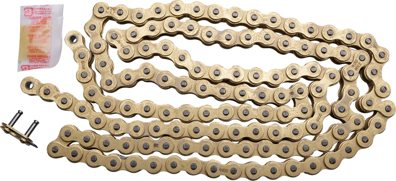 RK 420 MXZ Heavy Duty Gold Chain 130 Link Non-Seal - 130 link gold 420 MXZ chain for off-road bikes - Click Image to Close