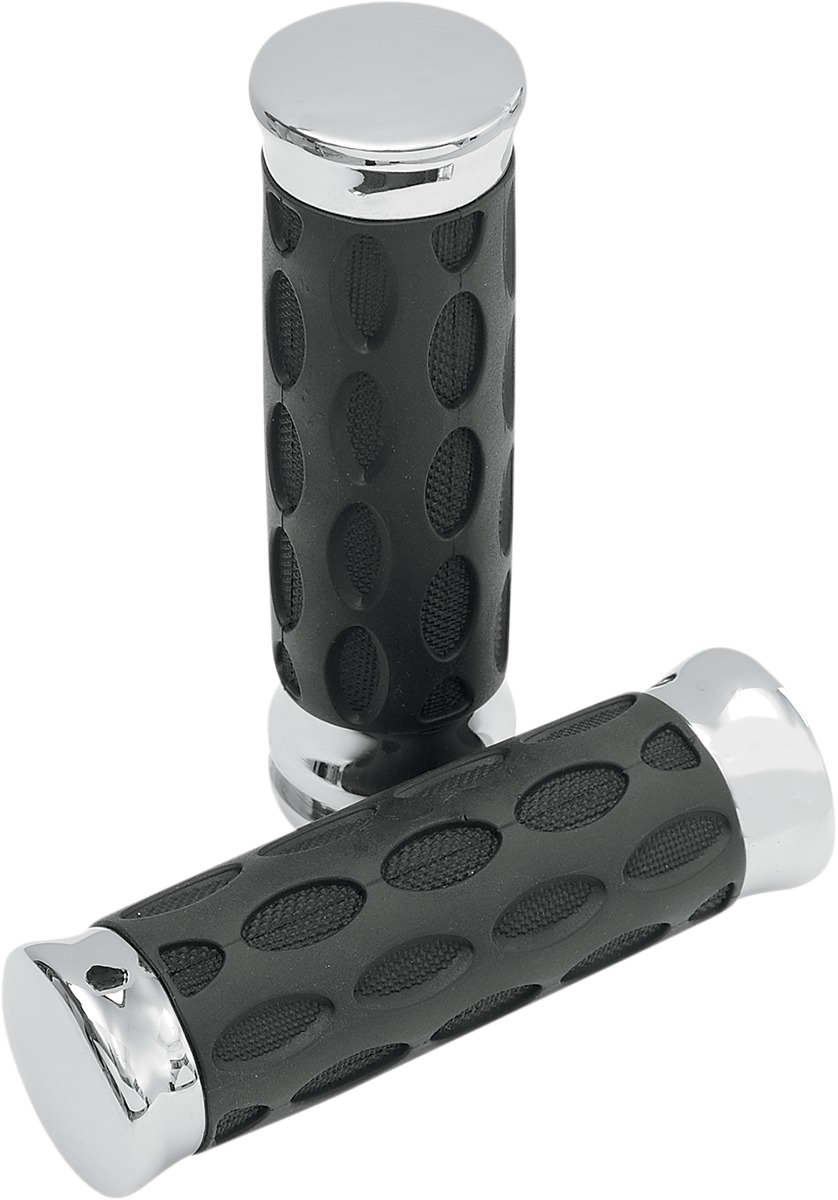 Drag Specialties Custom Rubber Grips Chrome/Black 1in Harley For 2008-Up - Chrome/Black grips for 1in Harley-Davidson bars - Click Image to Close