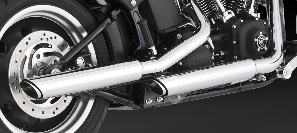 3" Twin Slash Cut Chrome Slip On Exhaust - 07-17 Harley Softail - Click Image to Close