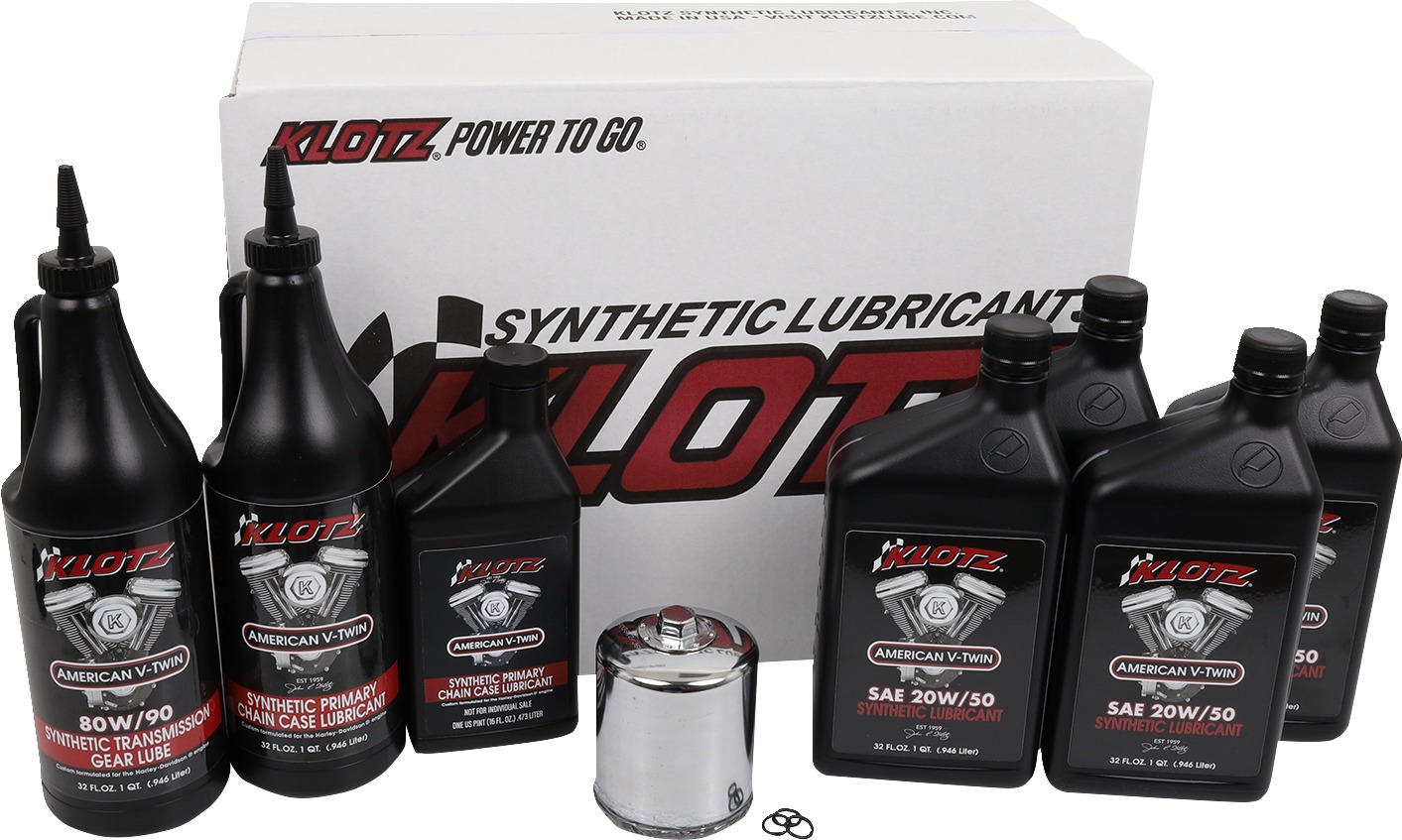 Klotz V-Twin Oil Change Kit for Harley Twin Cam & Milwaukee Eight - Complete oil change kit for Harley V-Twin engines - Click Image to Close