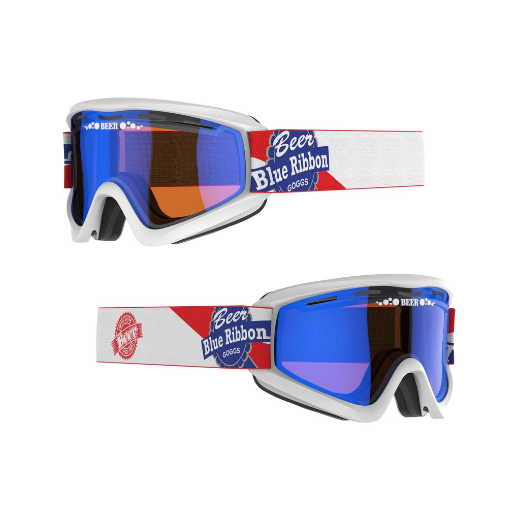 "Ice Cold" Beer Goggles - PBR - Blue Mirror Lens - Cold Riding Goggle - Click Image to Close