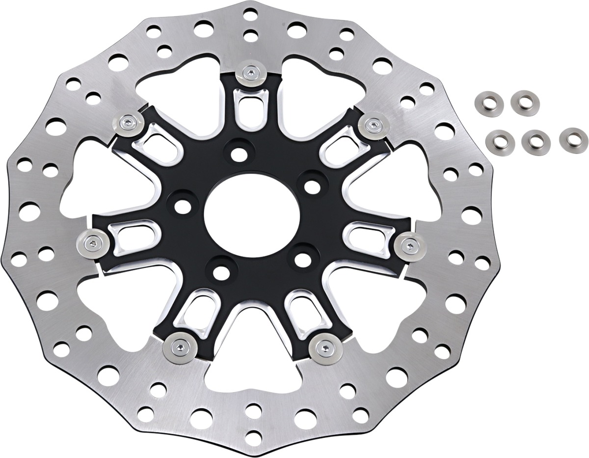 7-Valve Contour Floating Front Brake Rotor 300mm - Black - For Harley - Click Image to Close