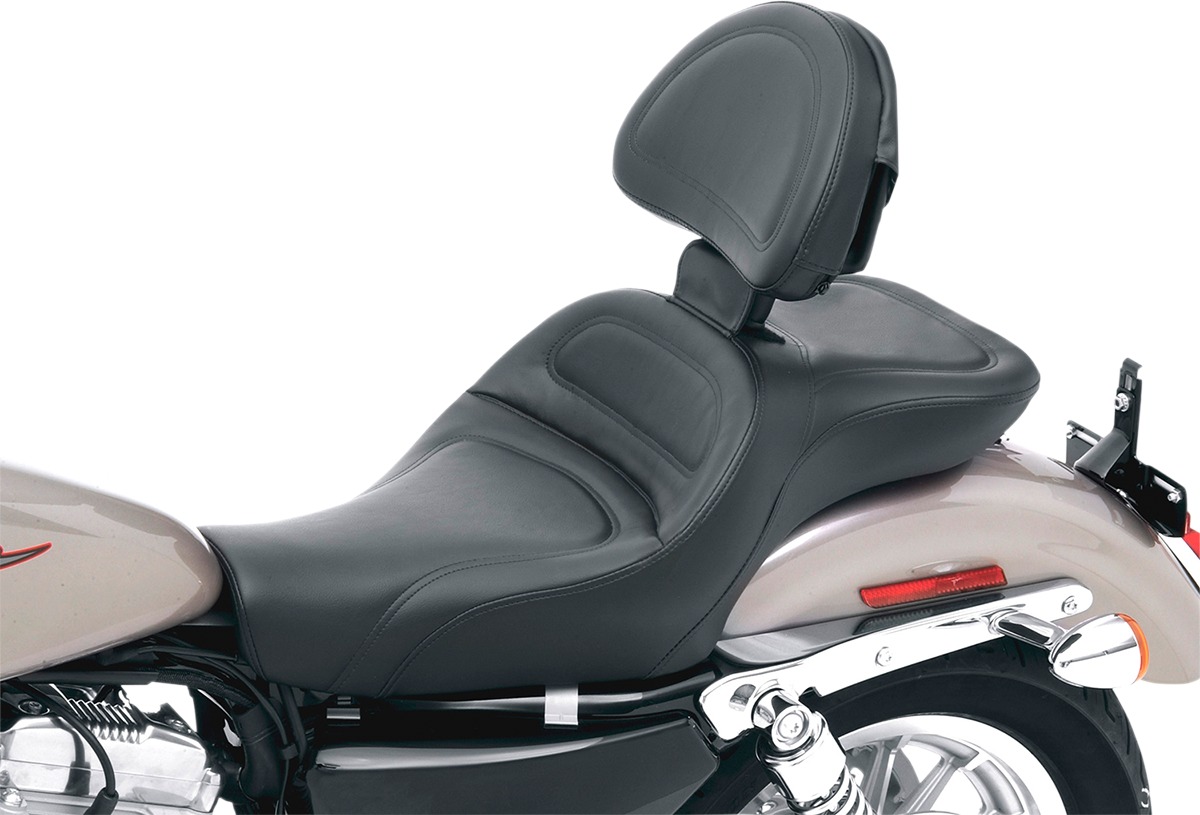 Explorer Stitched 2-Up Seat Black Gel w/Backrest - For 04-20 Harley XL XR - Click Image to Close