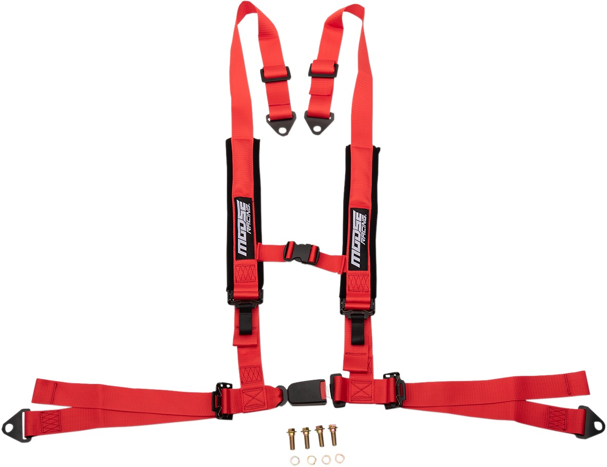 Moose Auto Buckle Seat Harness 2" 4PT Red - Click Image to Close