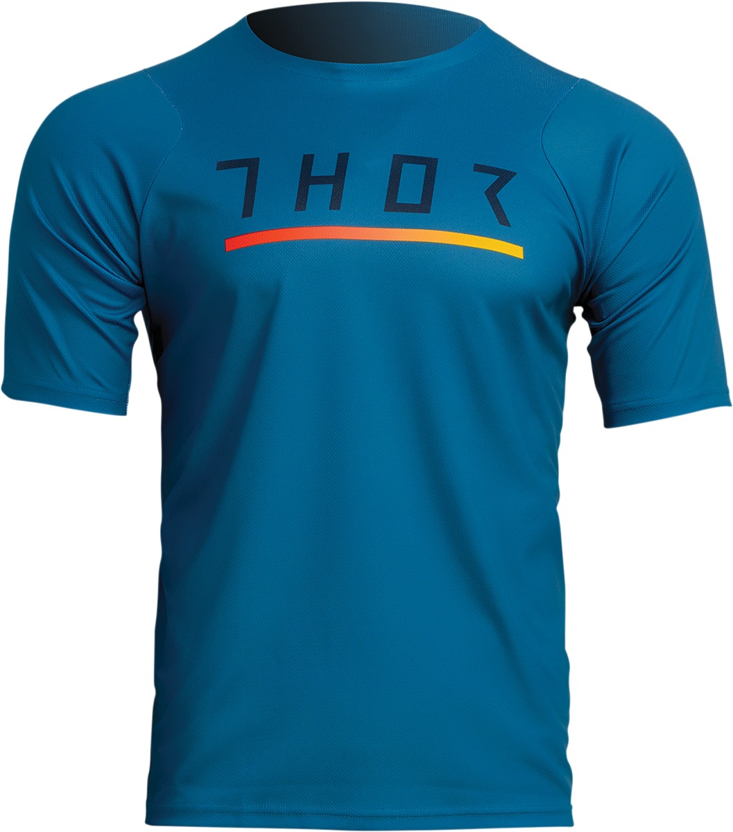 Thor Assist Caliber Short-Sleeve Jersey Black/Teal Men's XS - Performance MTB jersey, men's XS, Black/Teal - Click Image to Close
