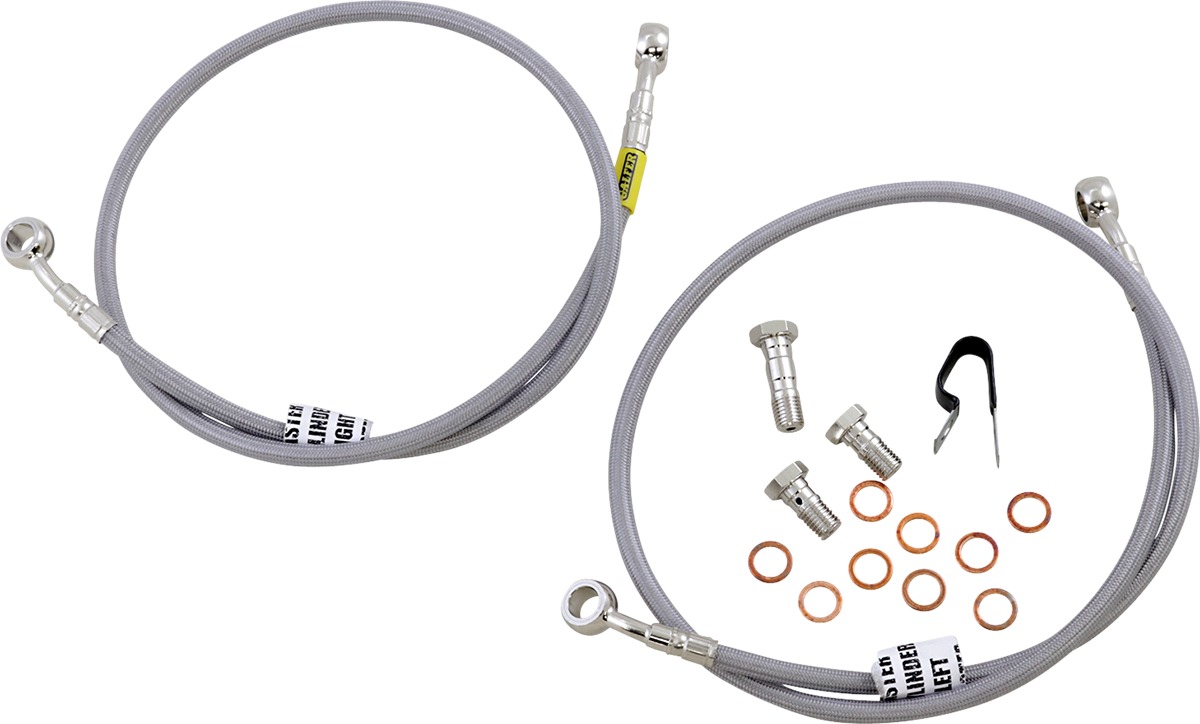 Standard Lines & Standard Banjos Front Stainless Steel Brake Lines - 2 Line Kit - For 14-16 Yamaha FZ-09 - Click Image to Close