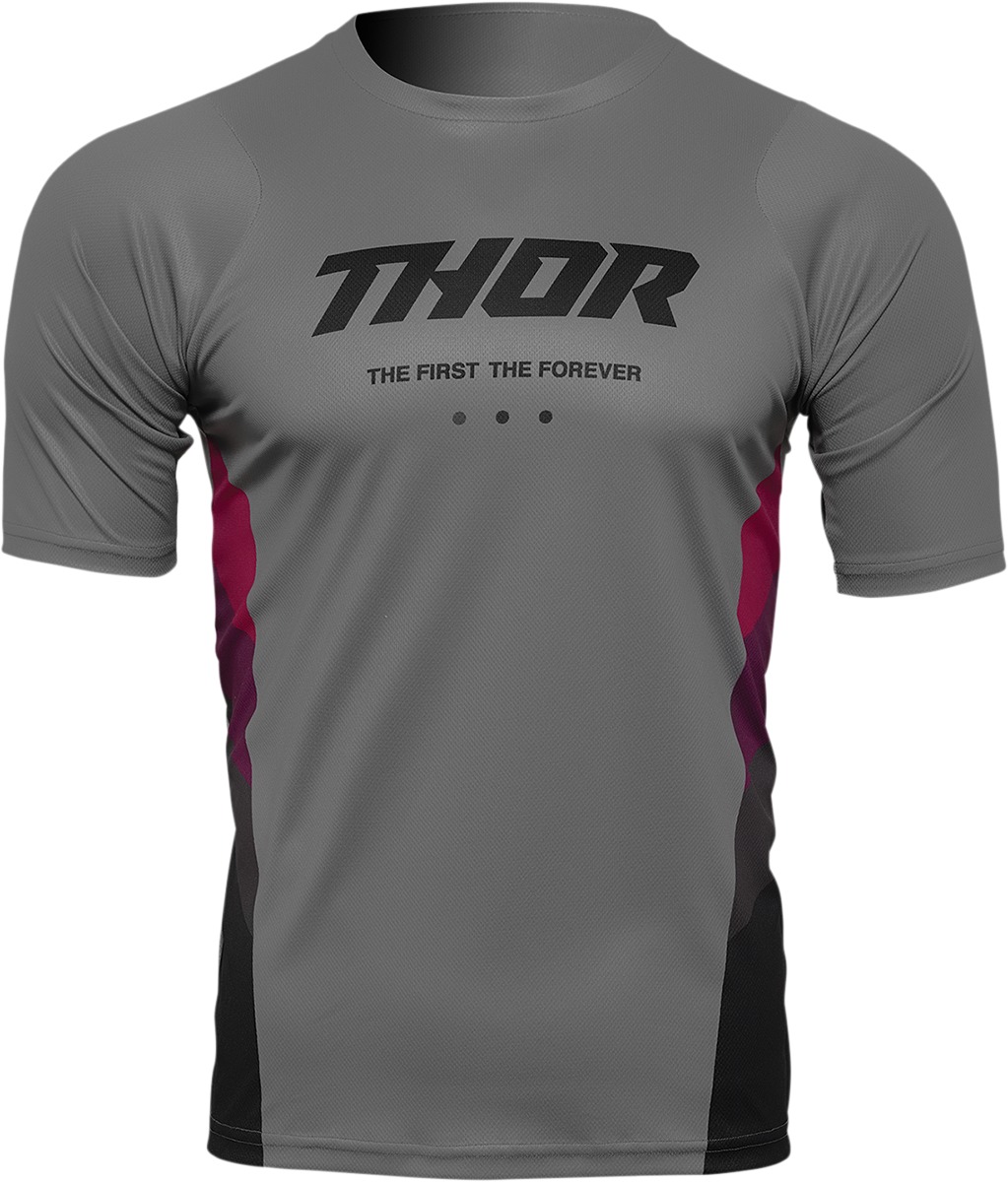 Thor Assist React Short-Sleeve Jersey XS Gray/Purple Men's - Performance MTB jersey in Gray/Purple, Size XS - Click Image to Close