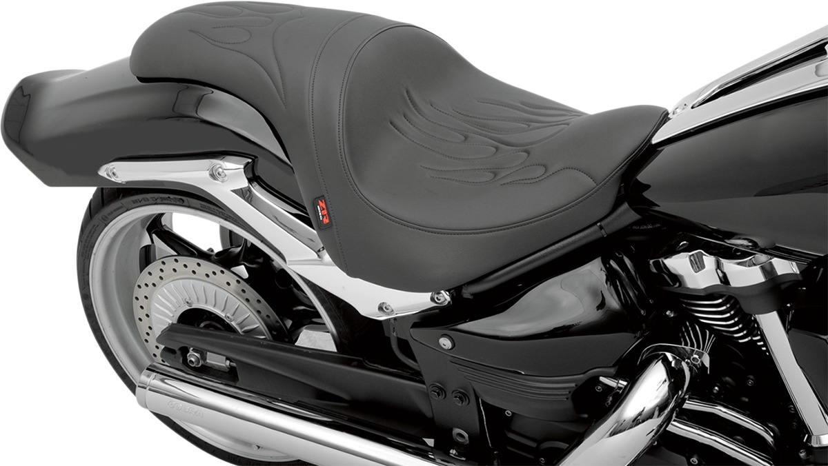 Predator Flame Stitched Vinyl 2-Up Seat Black Low - For 08-17 Yamaha Raider - Click Image to Close
