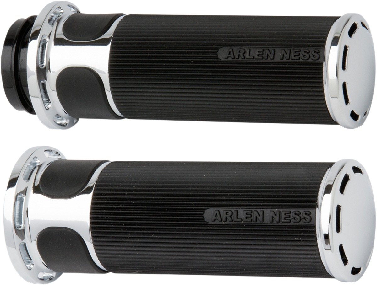 Arlen Ness Slot Track Grips Chrome Fly-By-Wire Fusion Series - Click Image to Close
