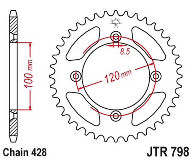 Steel Rear Sprocket - 44 Tooth 428 - For RM80, RM85/L, YZ80, YZ85 - Click Image to Close