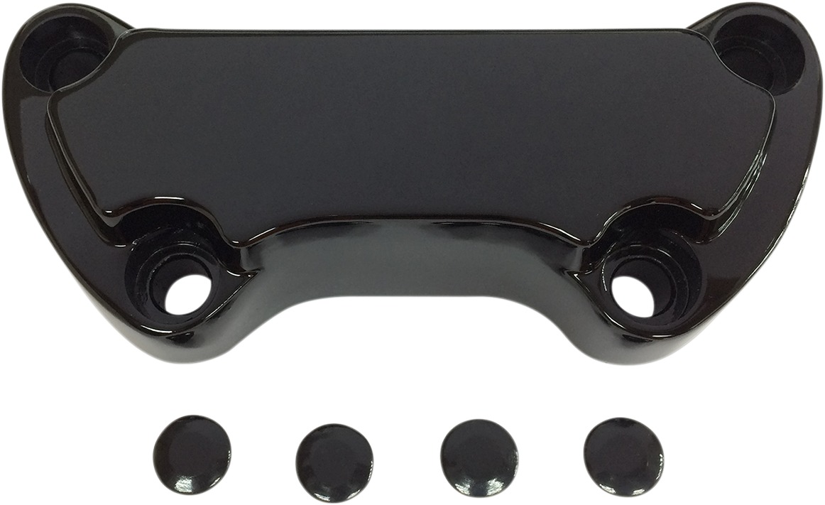 Drag Specialties Scalloped Handlebar Clamp Gloss Black 1in for 74-17 Harley - For most 74-17 Harley with 3.5in risers - Click Image to Close