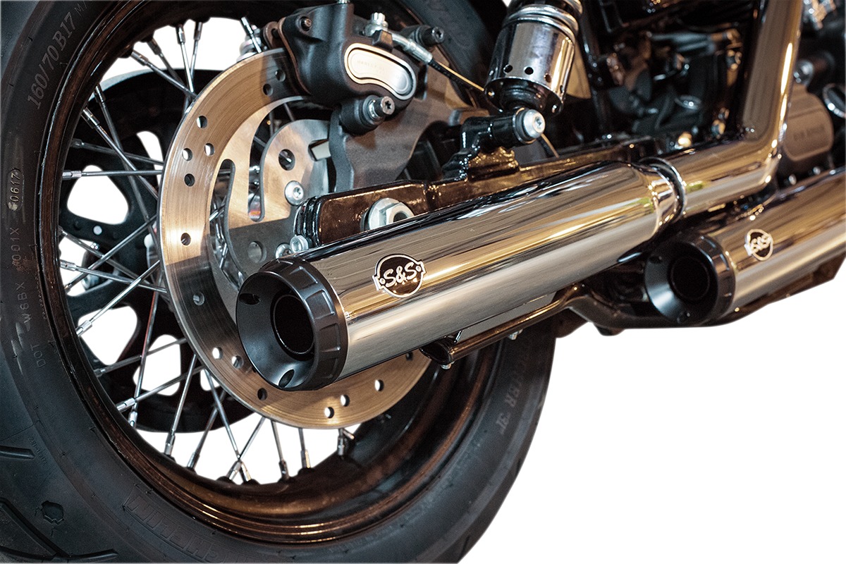 Grand National Chrome 3.5" Slip On Exhaust Black Cap - For 95-17 HD Dyna - Click Image to Close