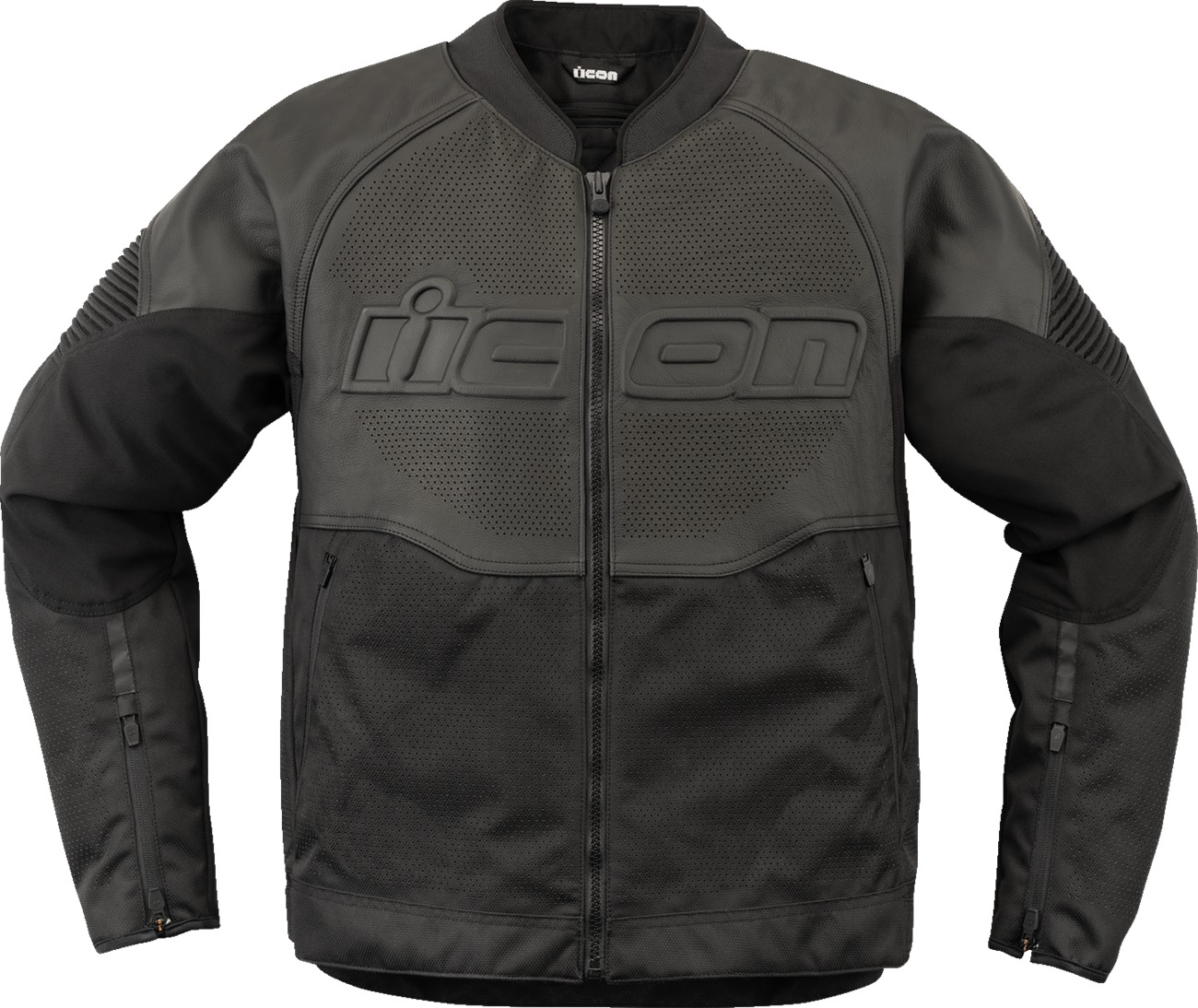 ICON Overlord3 Leather Jacket Black Men's L - Men's sport leather jacket in black - Click Image to Close