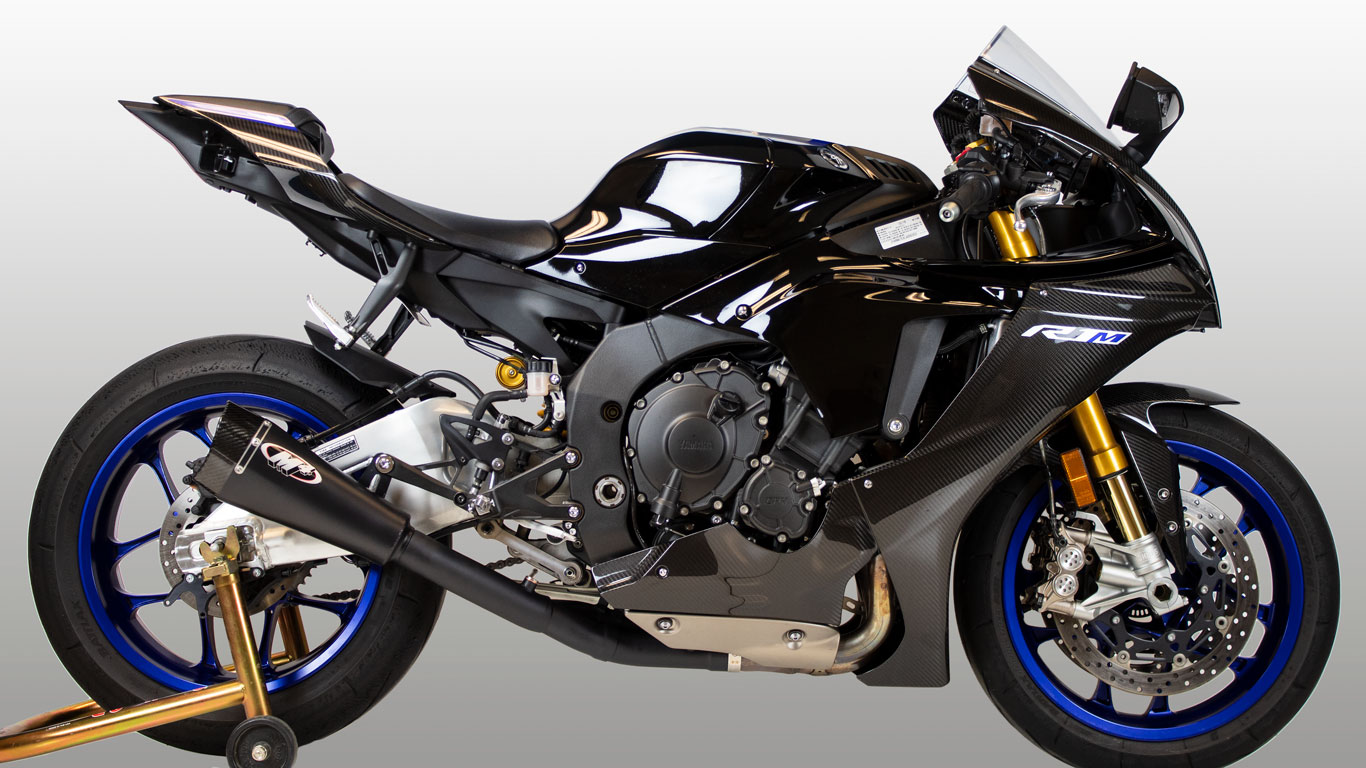 RM1 Slip On "Half" Exhaust w/ Black Muffler & Link Pipe - For 15-23 Yamaha YZF R1 - Click Image to Close