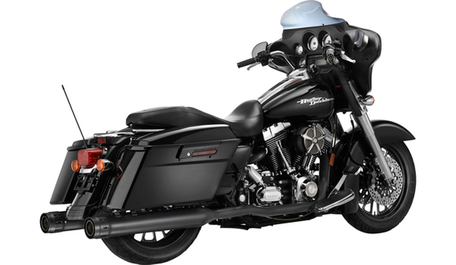 Loose Cannon Black 4" Dual Slip On Exhaust - 95-16 HD Touring - Click Image to Close