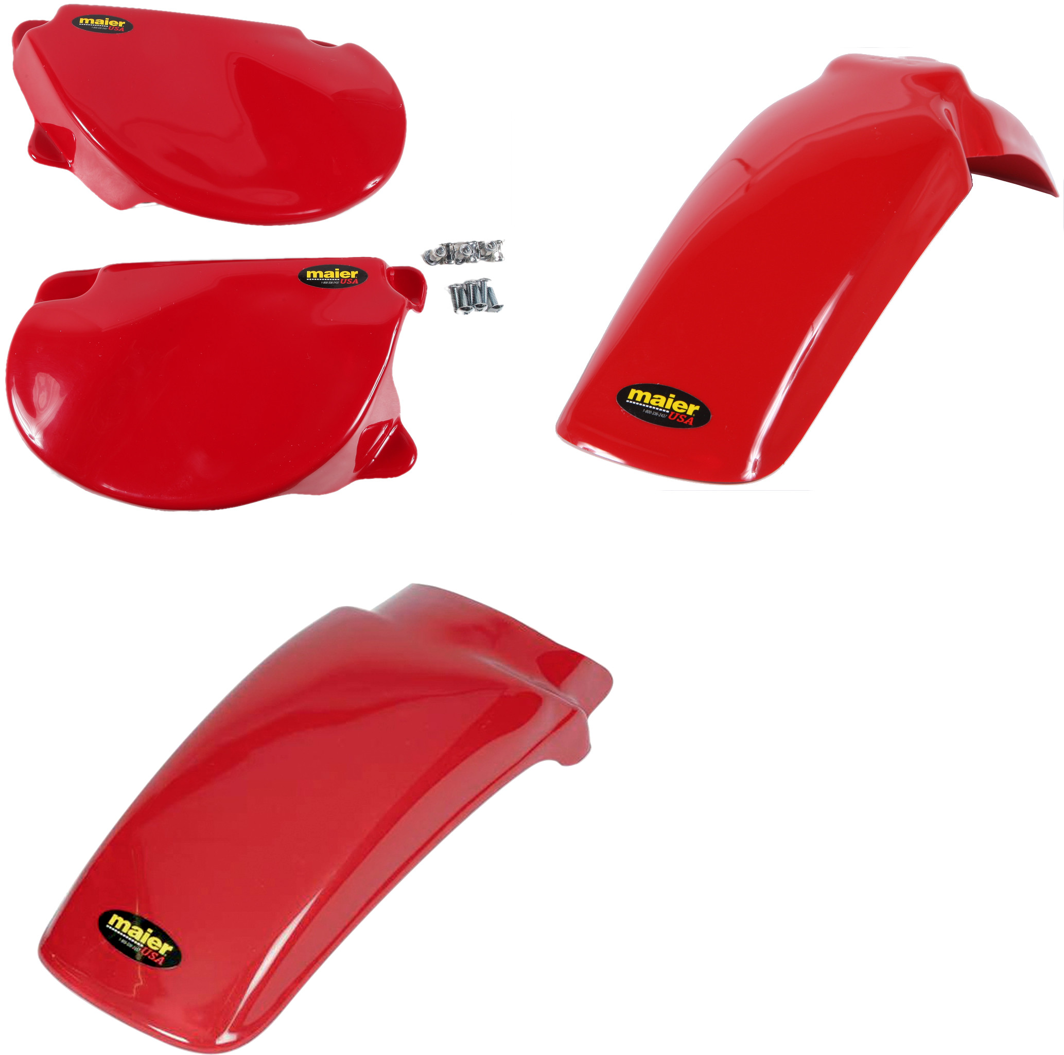 Dark Red Front & Rear Fenders & Side Panels - 77-82 Honda XR75/XR80 - Click Image to Close
