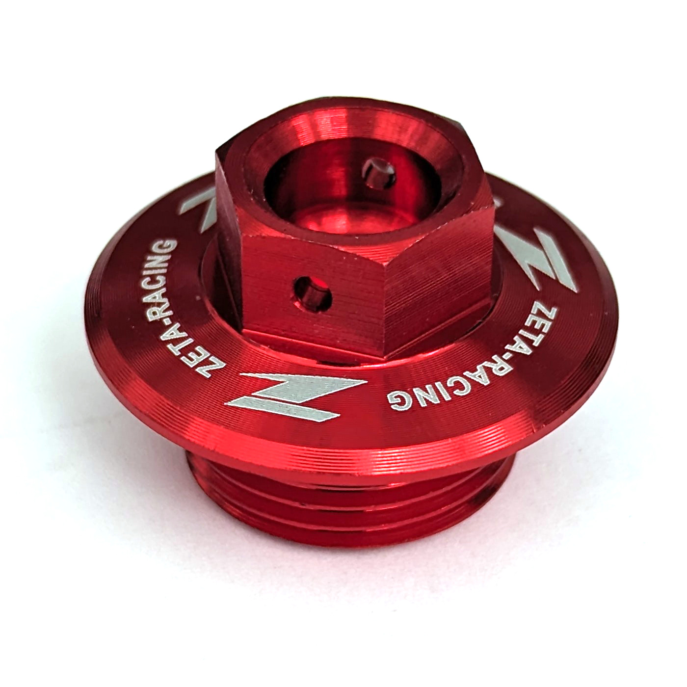 Red Billet Oil Filler Plug w/ Safety Wire Holes - M20 x 1.5 Threads w/ 30mm Head - 14mm Hex - Click Image to Close