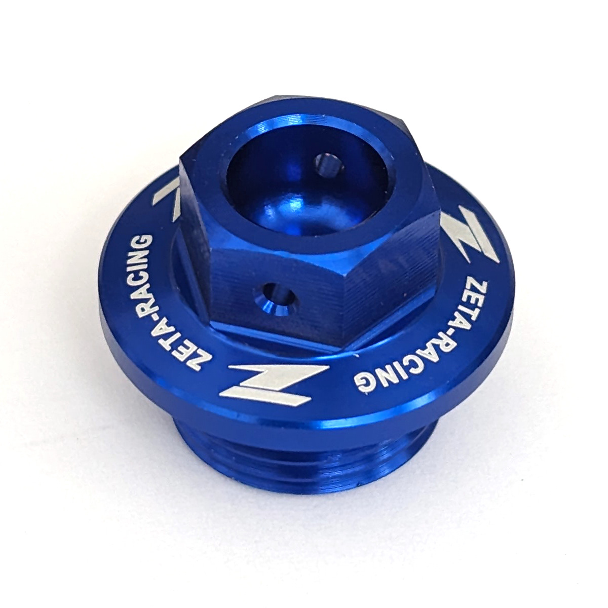 Blue Billet Oil Filler Plug w/ Safety Wire Holes - M18 x 1.5 Threads w/ 25.5mm Head - 14mm Hex - Click Image to Close