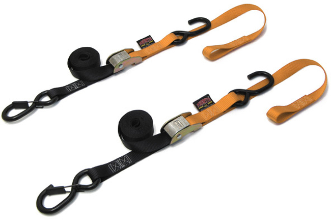 1"x6' Soft-Tye Tie Down w/Secure Hook - Pair, Black & Orange - Click Image to Close