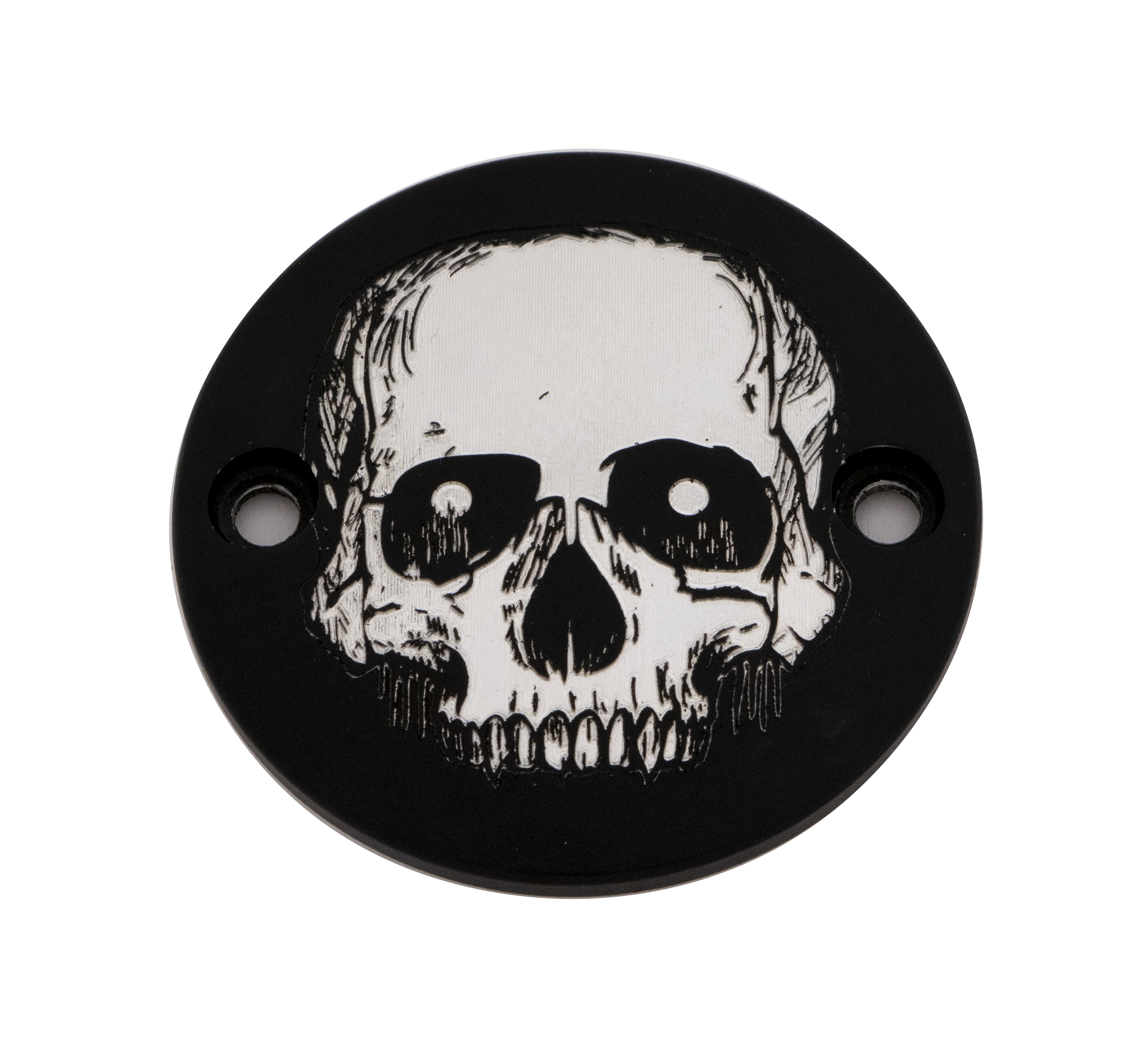 Custom Engraving Skull Timer Cover Black for Harley M8 - Black skull timer cover for Harley M8 engines - Click Image to Close