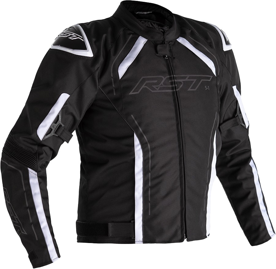 RST S1 CE Textile Jacket Black/Black/White 2XL - Textile motorcycle jacket, 2XL, Black/Black/White - Click Image to Close