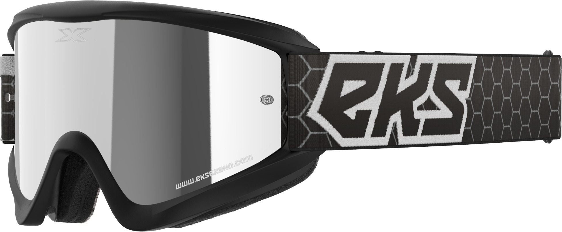 EKS Brand Flat Out Mirror Goggle Black/White Silver Mirror Lens - Offroad goggles with silver mirror lens, Black/White - Click Image to Close