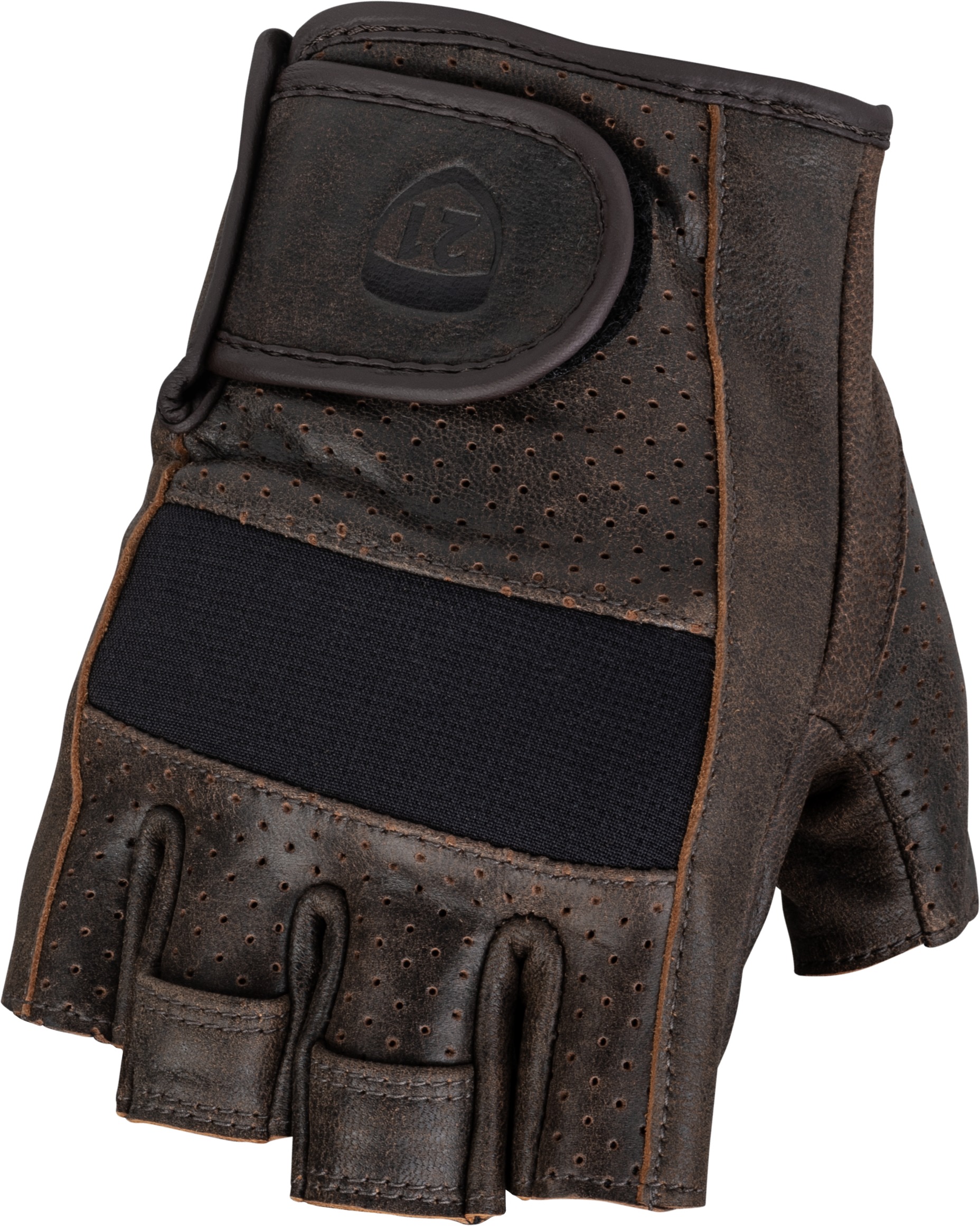 Highway 21 Half Jab Gloves Brown 4X-Large Men's - Brown 4X-Large perforated leather gloves for men - Click Image to Close