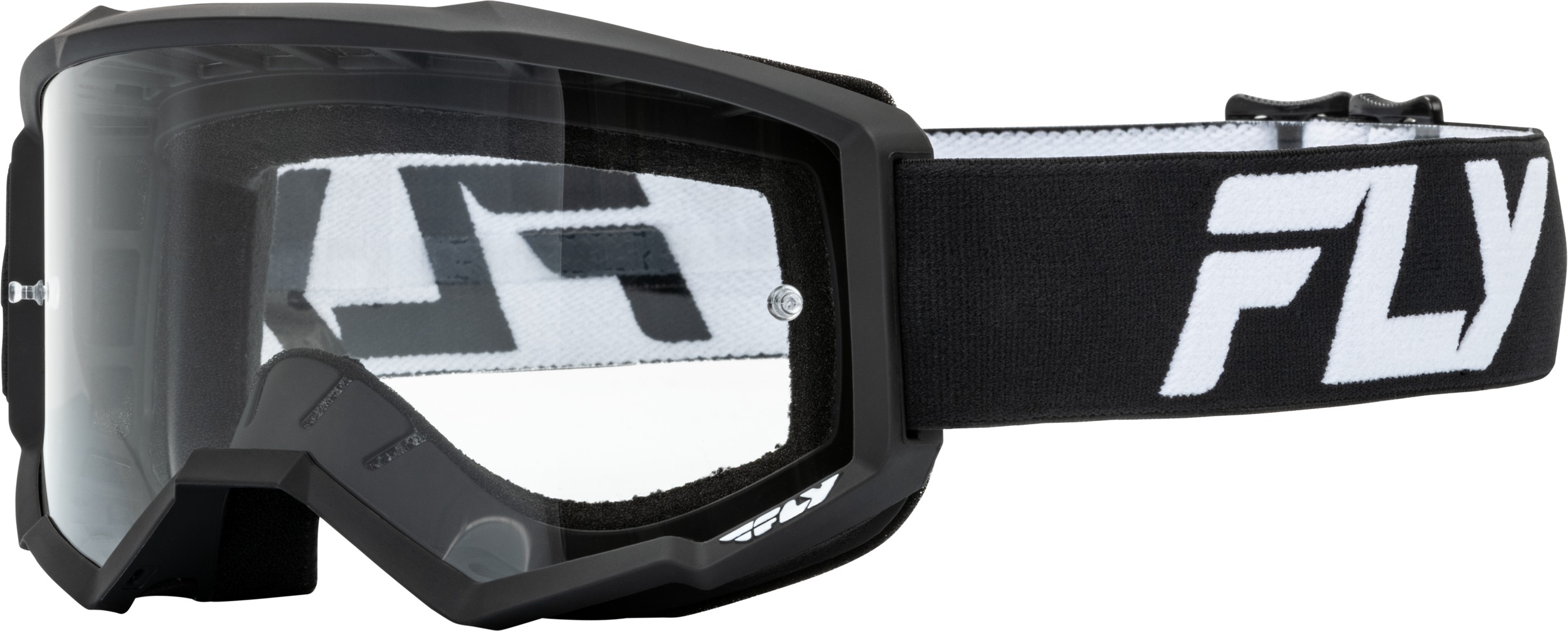 Fly Racing Youth Focus Goggles Black/White Clear Lens - Youth offroad goggles, black/white with clear lens - Click Image to Close