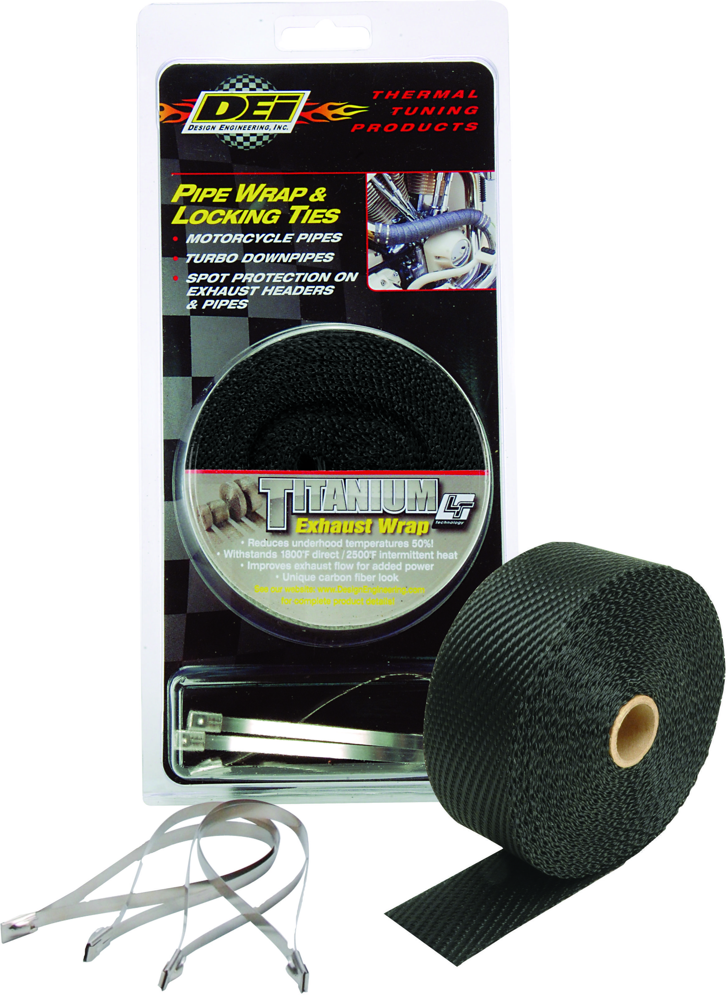 Exhaust Wrap & Tie Kit Titanium Black 2"x25' - Click Image to Close