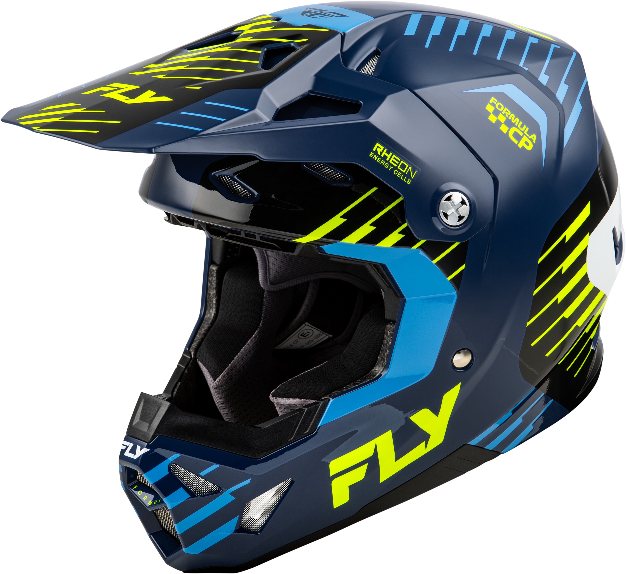 Fly Racing Youth Formula CP Slice Helmet Navy/Hi-Vis/White YL - ECE/DOT approved youth helmet - Click Image to Close
