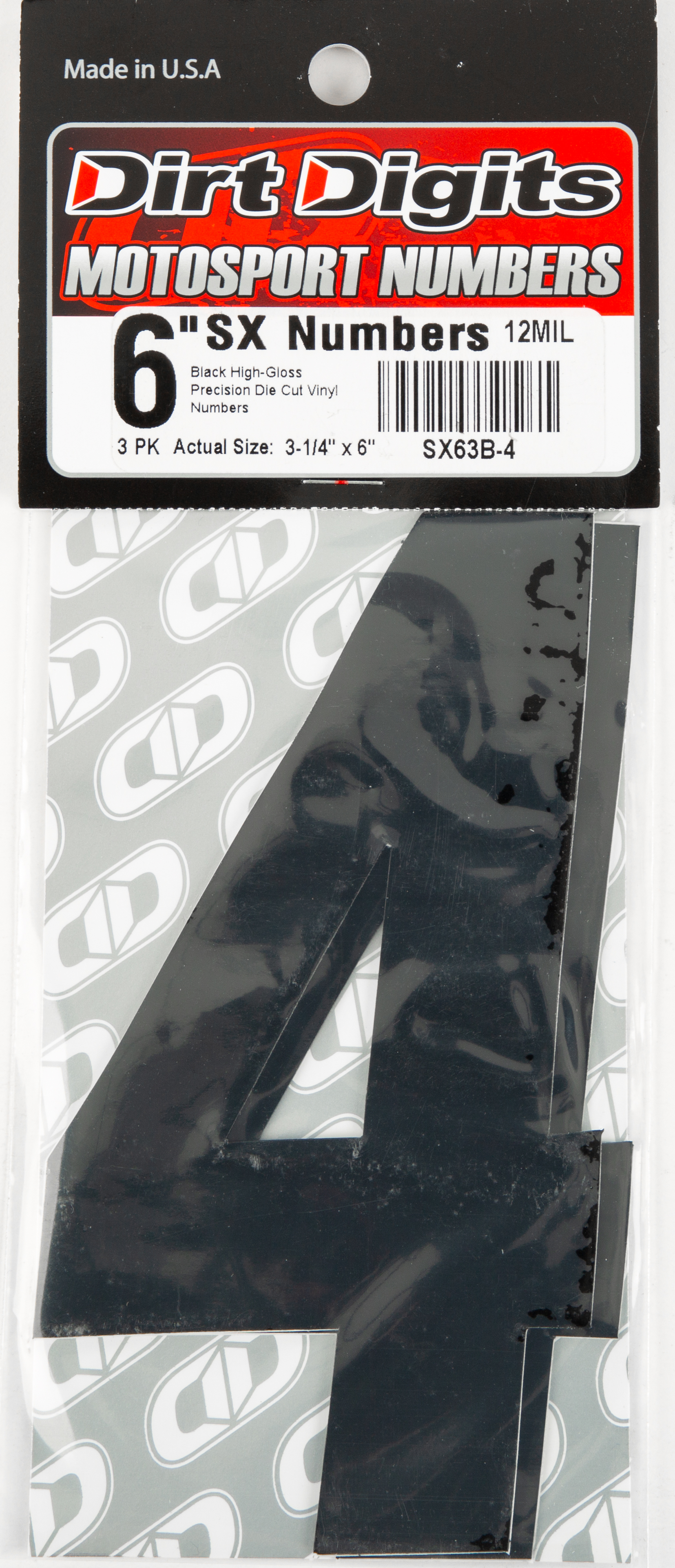 #4 6" Tall Black "SX" Stick-On Race Numbers - 3 Pack - Click Image to Close